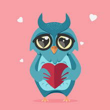 Owl In Love With Heart