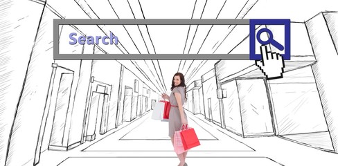 Poster - Composite image of elegant brown hair posing with shopping bags