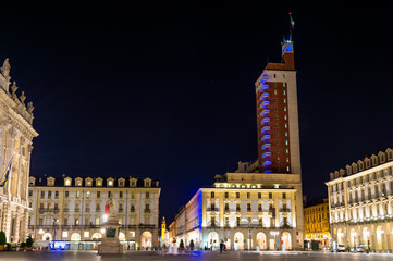 Poster - Castello Square in Turin at night - Italy