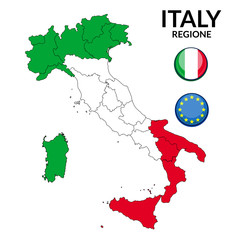 Wall Mural - Regions map of Italy with flags