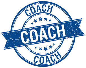 Poster - coach grunge retro blue isolated ribbon stamp