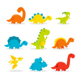 Fototapeta Dinusie - Cute Fun Cartoon Dinosaurs