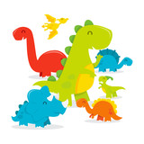 Fototapeta Dinusie - Cute Fun Dinosaurs Seamless Pattern Background