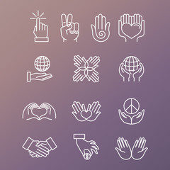 Wall Mural - vector set of linear hand icons and gestures