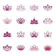 Lotus symbol icons. Vector floral labels for Wellness industry