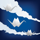 Fototapeta Big Ben - Three paper cranes flying in the sky