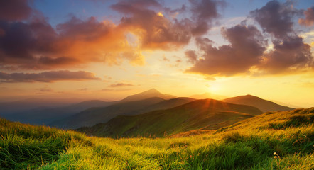 Wall Mural - mountain valley during bright sunrise