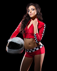 Young girl racer with helmet