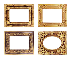 The antique gold frame on the white background