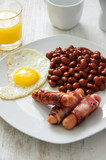 Fototapeta  - English Breakfast with sausage, egg, beans
