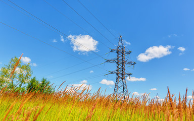 High voltage line and blue sky