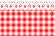 Openwork embroidery on checkered red pattern background