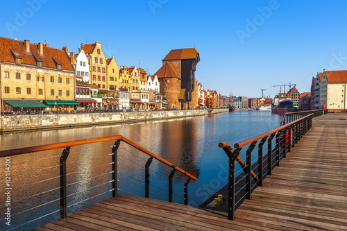 Obraz w ramie View of the riverside by the Motlawa river in Gdansk, Poland.