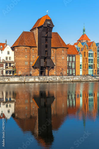 Naklejka - mata magnetyczna na lodówkę View of the riverside by the Motlawa river in Gdansk, Poland.