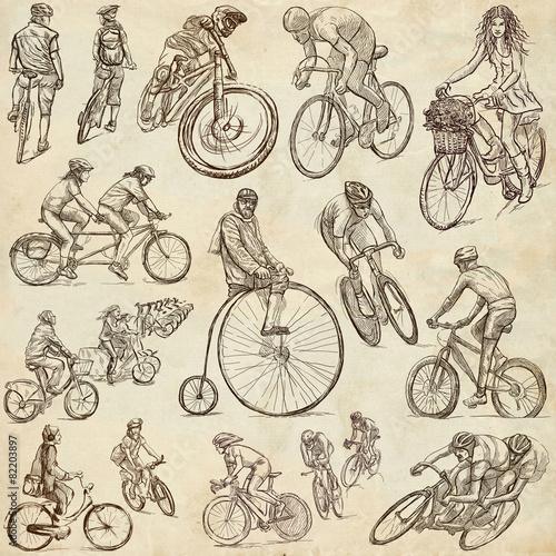 Naklejka dekoracyjna Cycling - Freehand sketches, collection