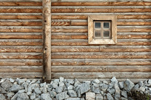 Old Window  On The Background Of Wooden Walls