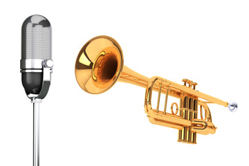 Poster - Polished Brass Trumpet with Vintage silver microphon