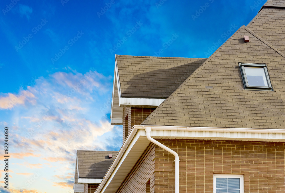 house with a gable roof window - obrazy, fototapety, plakaty 