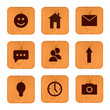 Set of wooden icons for web design.