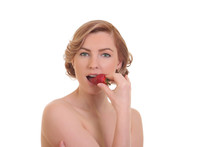 Beautiful Young Blond Woman With Strawberry