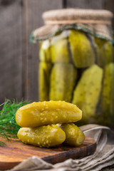 Wall Mural - Pickles on a wooden  board