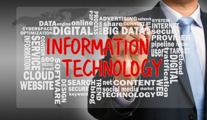 Wall Mural - information technology with related word cloud handwritten by bu