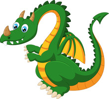 Carrtoon Funny Green Dragon
