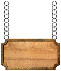 Wood and Metal Sign with Chain