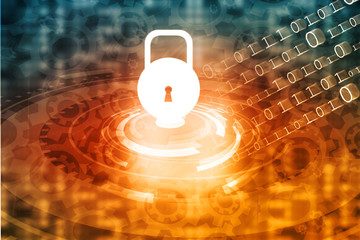 Internet Security concept, computer network with pad lock