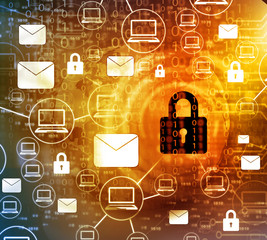 internet security concept, computer network with pad lock .