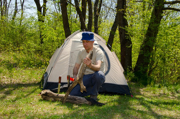 man chopping wood