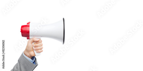 Fotografía businessman in suit speaking to megaphone