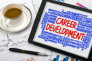 Wall Mural - career development with related word cloud hand drawing tablet p