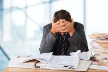 Emotional Stress. Frustrated Office Manager Overloaded With Work