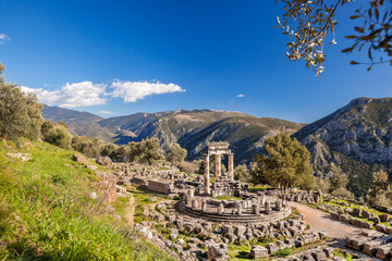 Wall Mural - Delphi with ruins of the Temple in Greece