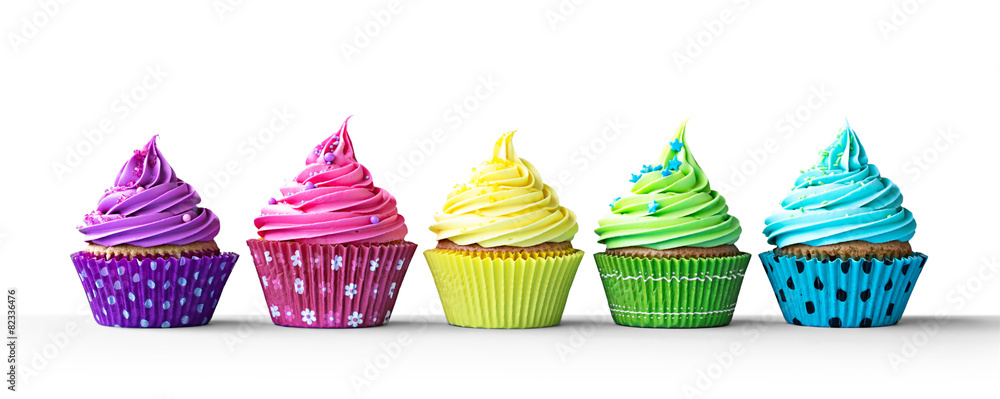 Colorful cupcakes on white - obrazy, fototapety, plakaty 