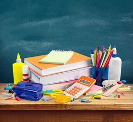 Poster - School. School and office supplies on white background. Back to