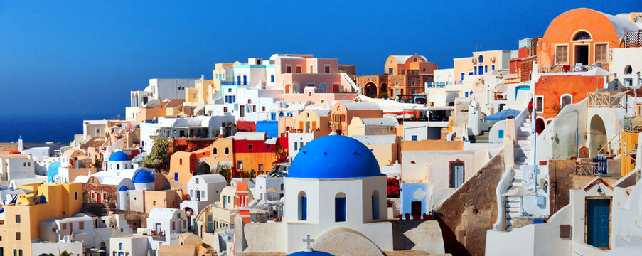 panorama of famous greece city oia. santorini island