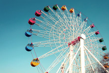 Giant Ferris Wheel Against Blue Sky, Vintage
