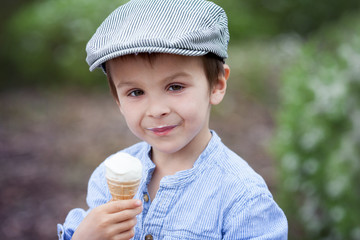 Sticker - Adorable little boy, eating ice cream