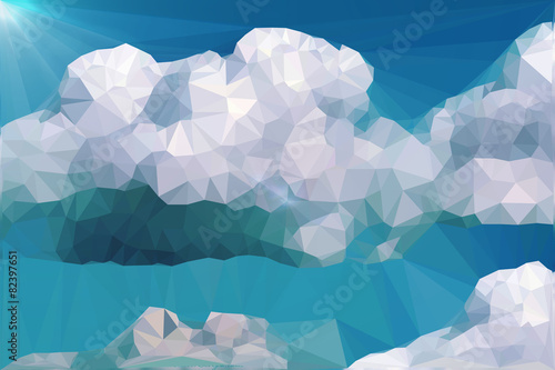 Obraz w ramie Clouds and Mountains Polygon Style