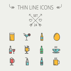 Sticker - Food and drink thin line icon set