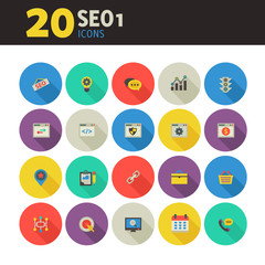 Wall Mural - seo 1 icons on colored round buttons