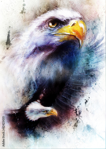 Fototapeta na wymiar painting of two eagles on an abstract color background