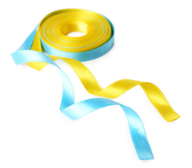 Wall Mural - Colorful blue and yellow ribbons isolated on white