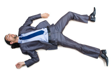 Wall Mural - Businessman on the floor isolated on white