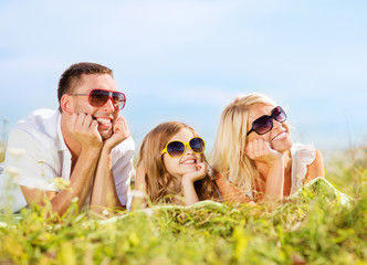 Poster - happy family with blue sky and green grass