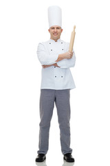 Poster - happy male chef cook holding rolling pin