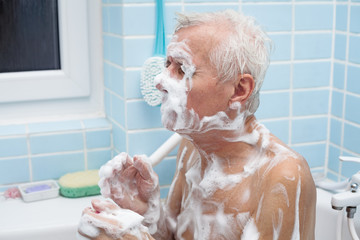 Senior man bathing