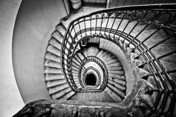 Wall Mural - Black and white staircase in the old house